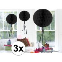 Feestversiering zwart decoratie bollen 30 cm 3 stuks - thumbnail