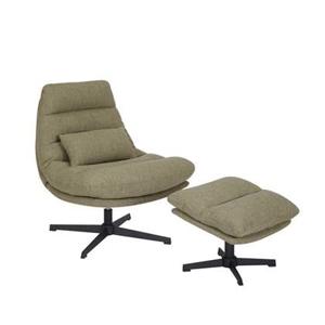 Bronx71 Draaifauteuil met hocker Cristo linnen olijfgroen