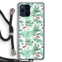 Flamingo bladeren: Oppo Find X3 Pro Transparant Hoesje met koord Flamingo bladeren: Oppo Find X3 Pro Transparant Hoesje met koord