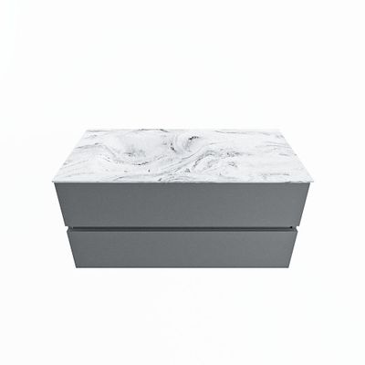 MONDIAZ VICA-DLUX 100cm badmeubel onderkast Plata 2 lades. Inbouw wastafel CLOUD links 1 kraangat, kleur Glace.
