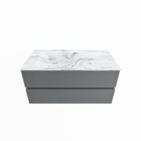 MONDIAZ VICA-DLUX 100cm badmeubel onderkast Plata 2 lades. Inbouw wastafel CLOUD links 1 kraangat, kleur Glace.