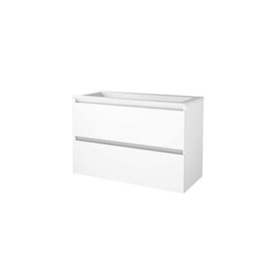 Basic-Line Start 46 Badkamermeubelset - 100 x 46 cm - Greeploos - 2 Lades - Acryl Wastafel - Zonder Kraangat - Ice White