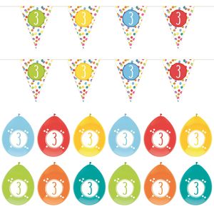 Leeftijd verjaardag 3 jaar geworden feestpakket vlaggetjes/ballonnen - Feestpakketten