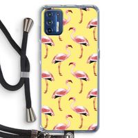 Flamingo's geel: Motorola Moto G9 Plus Transparant Hoesje met koord