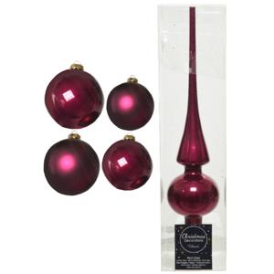 Glazen kerstballen pakket framboos roze glans/mat 38x stuks 4 en 6 cm met piek glans - Kerstbal