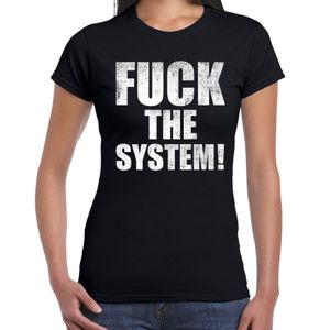 Fuck the system t-shirt zwart voor dames om te staken / protesteren 2XL  -