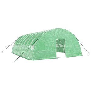 The Living Store Broeikas Groen - 8 x 6 x 2.85 m (L x B x H) - PE en gegalvaniseerd staal - met rolluikdeur en