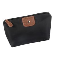 Toilettas - zwart - 17x11 cm - met kunstleer detail - make-up/opberg tas