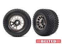 Traxxas - Tires & wheels, assembled, glued (XRT Race black chrome wheels, Gravix belted tires, dual profile (4.3' outer, 5.7' inner) foam inserts) ... - thumbnail
