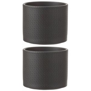 Mica Decorations Bloempot - 3x stuks - donkergrijs - relief - keramiek - 13 x 15 cm - plantenpotten