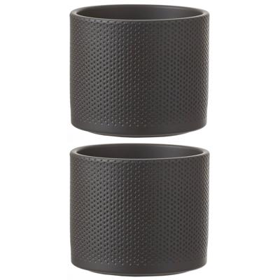 Mica Decorations Bloempot - 3x stuks - donkergrijs - relief - keramiek - 13 x 15 cm - plantenpotten