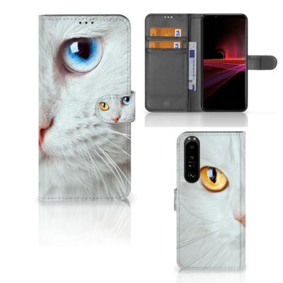 Sony Xperia 1 III | Telefoonhoesje | Met pasjeshouder | Witte Kat