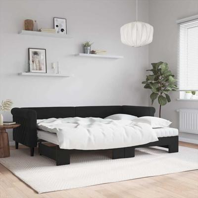 Slaapbank onderschuifbed en matrassen 80x200 cm fluweel zwart