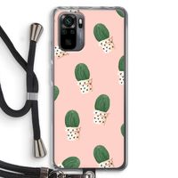 Cactusprint roze: Xiaomi Redmi Note 10 Pro Transparant Hoesje met koord