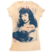 Bettie Page Che-Bettie T-Shirt Cream / Aqua-L