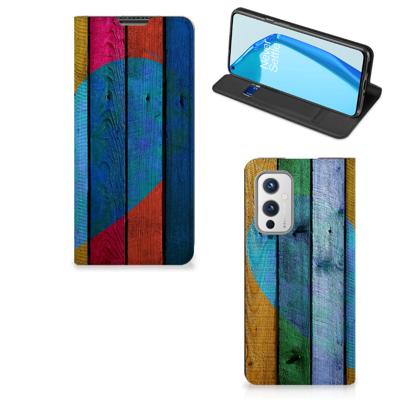 OnePlus 9 Book | Wallet Case | Wood Heart - Cadeau voor je Vriend