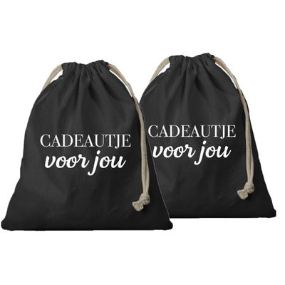 2x Canvas cadeautasje Cadeautje voor jou zwart met koord 25 x 30 cm
