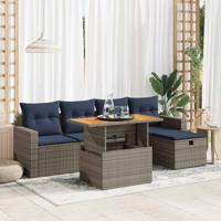 6-delige Loungeset met kussens poly rattan acacia grijs