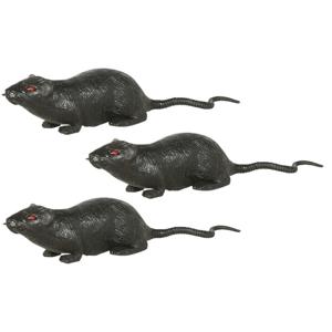 Grote plastic rat - 3x - donkergrijs - 20 cm - met rode ogen - namaak dieren