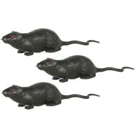 Grote plastic rat - 3x - donkergrijs - 20 cm - met rode ogen - namaak dieren - thumbnail