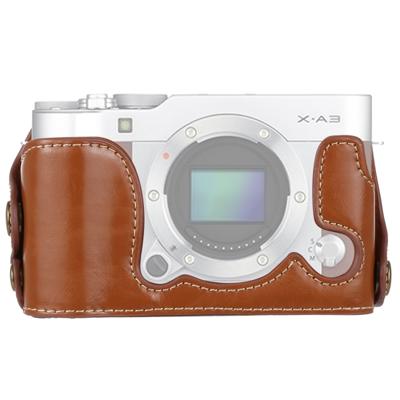 1/4 inch draad PU lederen camera halve Case Base voor FUJIFILM X-a3/X-A10 (bruin)