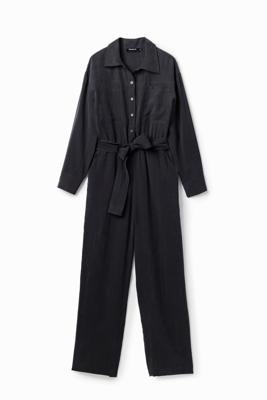 Lange effen jumpsuit - BLACK - XS