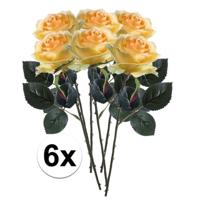 Kunstbloem roos Simone - 6x - geel - 45 cm - decoratie bloemen
