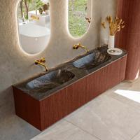 Badmeubel Mondiaz Kurve-Dlux | 175 cm cm | Meubelkleur Ruby | Wastafelkleur Lava | Solid surface | Dubbel / Links spoelbak | Zonder kraangat(en)