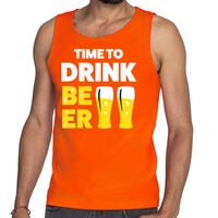 Time to Drink Beer tekst tanktop / mouwloos shirt oranje heren