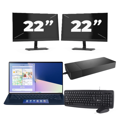 Asus ZenBook 14 UX434 - Intel Core i5-10e Generatie - 14 inch - 8GB RAM - 256GB SSD - Windows 11 Home + 2x 22 inch Monitor