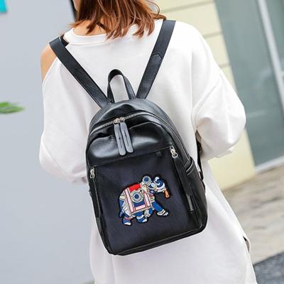 Olifant borduurwerk patroon zachte oppervlak dubbele tas dames handtas Messenger Schoudertas (zwart)