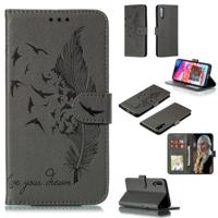 Feather patroon Litchi textuur horizontale Flip lederen draagtas met portemonnee & houder & kaartsleuven voor Galaxy A70 (grijs)