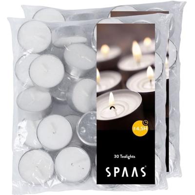 Spaas kaarsen 60x stuks witte theelichtjes/waxinelichtjes - 4,5 branduren in zak - Geurloze kaarsen Spaas kaarsen 60x stuks witte theelichtjes/waxinelichtjes - 4,5 branduren in zak - Geurloze kaarsen