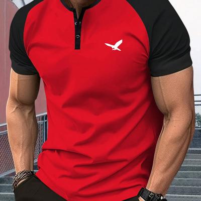 Bon&Bon Men's Graphic Henley T-Shirt - Grey Raglan Sleeve Summer Tee Red1 / XL