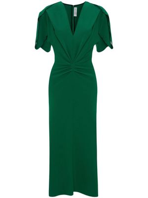 Victoria Beckham robe mi-longue froncée à col v - Vert