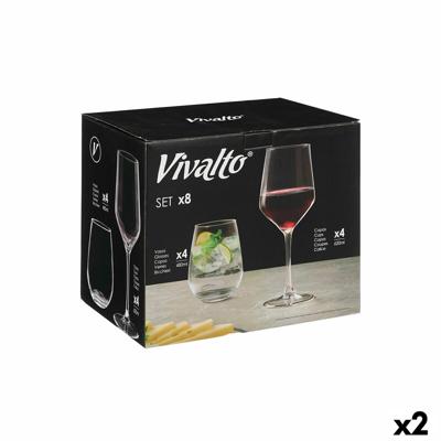 Glas- en Wijnglas Set Vivalto Transparant Glas 8 Onderdelen (2 Stuks)