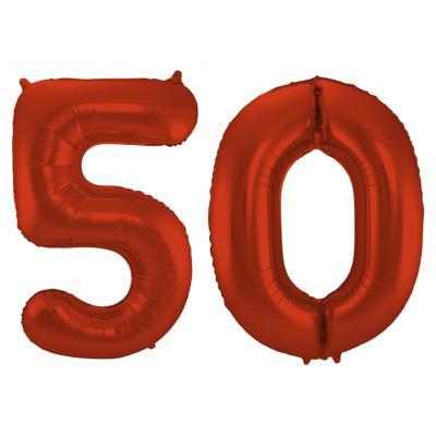 Folat Verjaardag Leeftijd folieballon - 50 jaar - rood - 86 cm - cijferballon groot