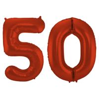 Folat Verjaardag Leeftijd folieballon - 50 jaar - rood - 86 cm - cijferballon groot