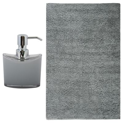 MSV badkamer droogloop mat/tapijt - Sienna - 40 x 60 cm - bijpassende kleur zeeppompje - lichtgrijs