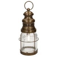 LED stormlantaarn/windlicht - brons - 12 x 29 cm - op batterijen