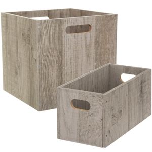 Set van 2x stuks opbergmanden/kastmanden 7 en 29 liter grijs van hout 31 cm