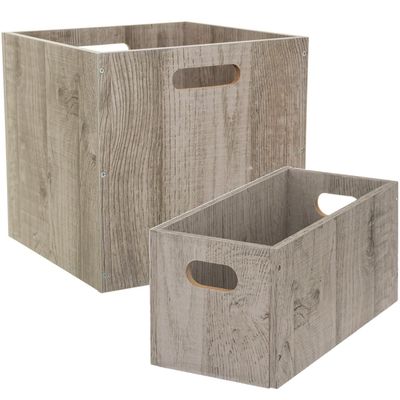 Set van 2x stuks opbergmanden/kastmanden 7 en 29 liter grijs van hout 31 cm