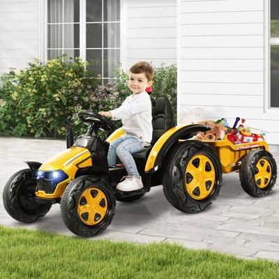 12V Elektrische Kindertractor met Aanhanger 2,4G Afstandsbediening Inclusief Koplampen Muziekspeler Claxon MP3-Speler USB-Poort