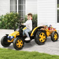 12V Elektrische Kindertractor met Aanhanger 2,4G Afstandsbediening Inclusief Koplampen Muziekspeler Claxon MP3-Speler USB-Poort