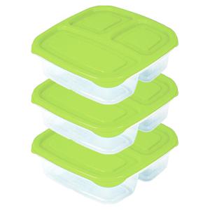 Plasticforte Vershoudbakje - 3x - 3-vaks - 1,2L - meal prep - herbruikbaar - groen