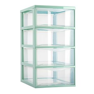 Ladeblokje/bureau organizer met 4x lades - transparant/mintgroen - L18 x B25 x H33 cm - plastic