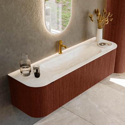 Badmeubel Mondiaz Kurve-Dlux | 160 cm cm | Meubelkleur Ruby | Wastafelkleur Ostra | Solid surface | Wasbak midden spoelbak | 1 kraangat