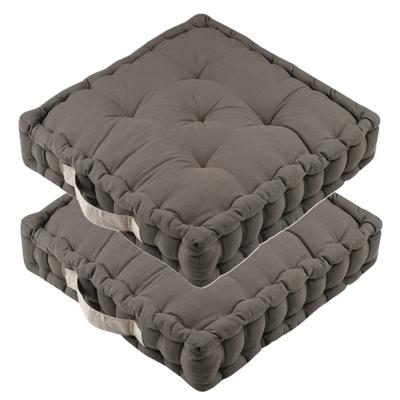 Stof Textile Vloerkussen DUO - 2x - taupe - katoen - 45 x 45 x 10 cm - vierkant - Extra dik