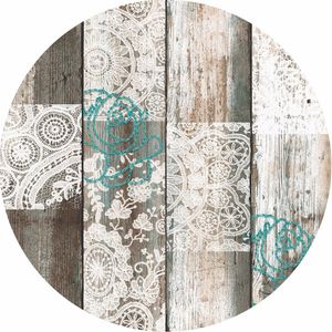 Tafelzeil/tafelkleed houten planken met kant print 160 cm rond