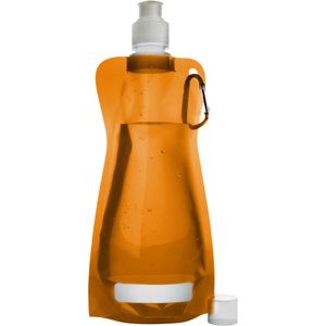 Waterfles/drinkfles opvouwbaar - oranje - kunststof - 420 ml - schroefdop - karabijnhaak